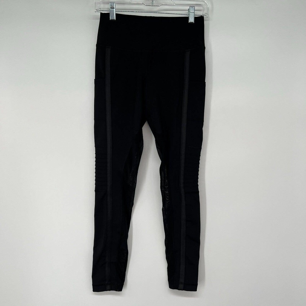 Vina Activewear Legging Womens Sz Small Black Mesh Trim Compression Yoga Gym